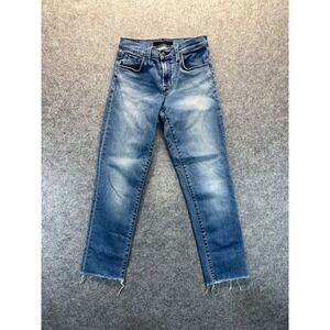 J Brand Jeans Women's 26 Adele Mid Rise Straight‎ Leg Light Blue Raw Hem Denim